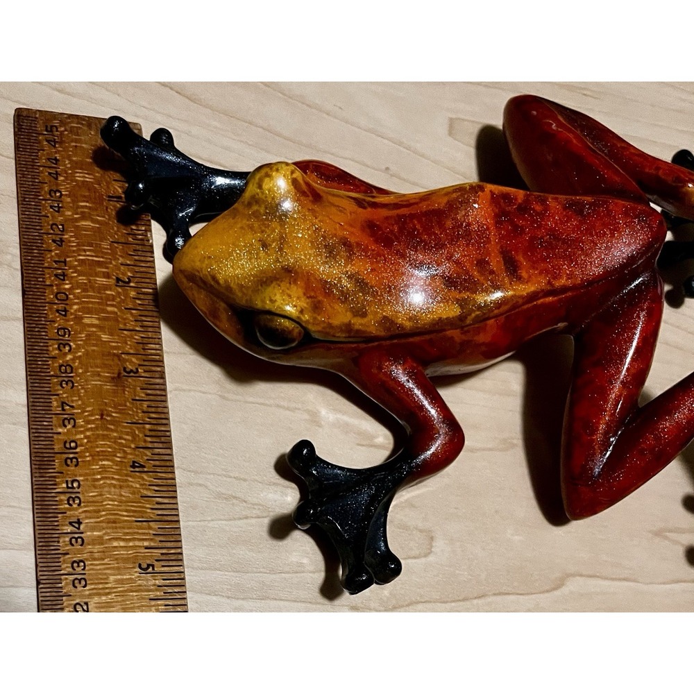 Frog Sculpture Red to Yellow Mottled Texture Patina Style No Signature Approx 7" - Picture 7 of 8